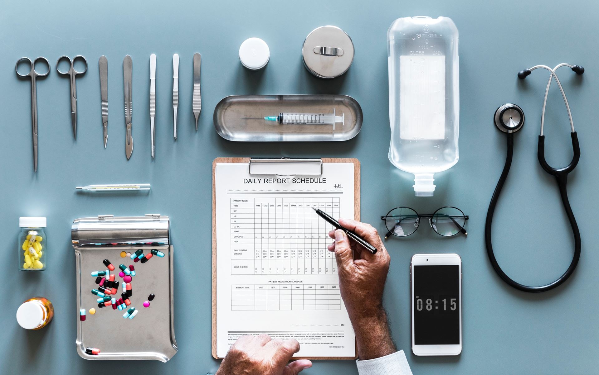 Table with medical supplies